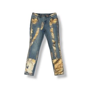 Hannah 5 Pocket Rose Gold Metallic Jeans Sz 14